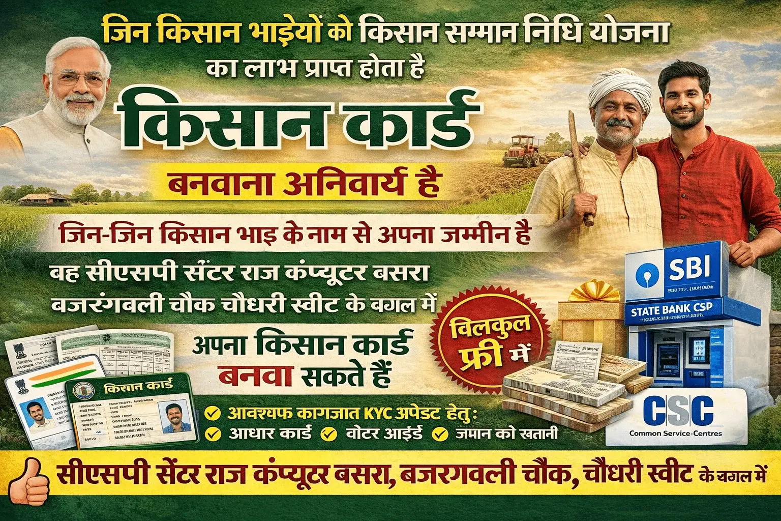 You are currently viewing किसान कार्ड बनवाना अनिवार्य 2026 – Farmer ID बनवाएं | Raj Computer Basra Bazar