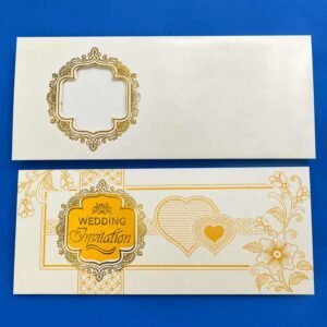 Golden Hearts Floral Wedding Invitation Card With Envelope