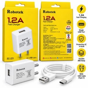 Robotek SC-221 1.2A Fast Charger with USB Type-C Cable