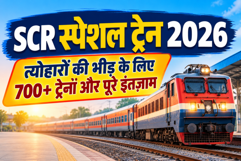 Railway Update 2026 – स्पेशल ट्रेन, टिकट बुकिंग और नए नियम 5 SCR स्पेशल ट्रेन 2026: त्योहारों की भीड़ के लिए 700+ ट्रेनें और पूरे इंतज़ाम